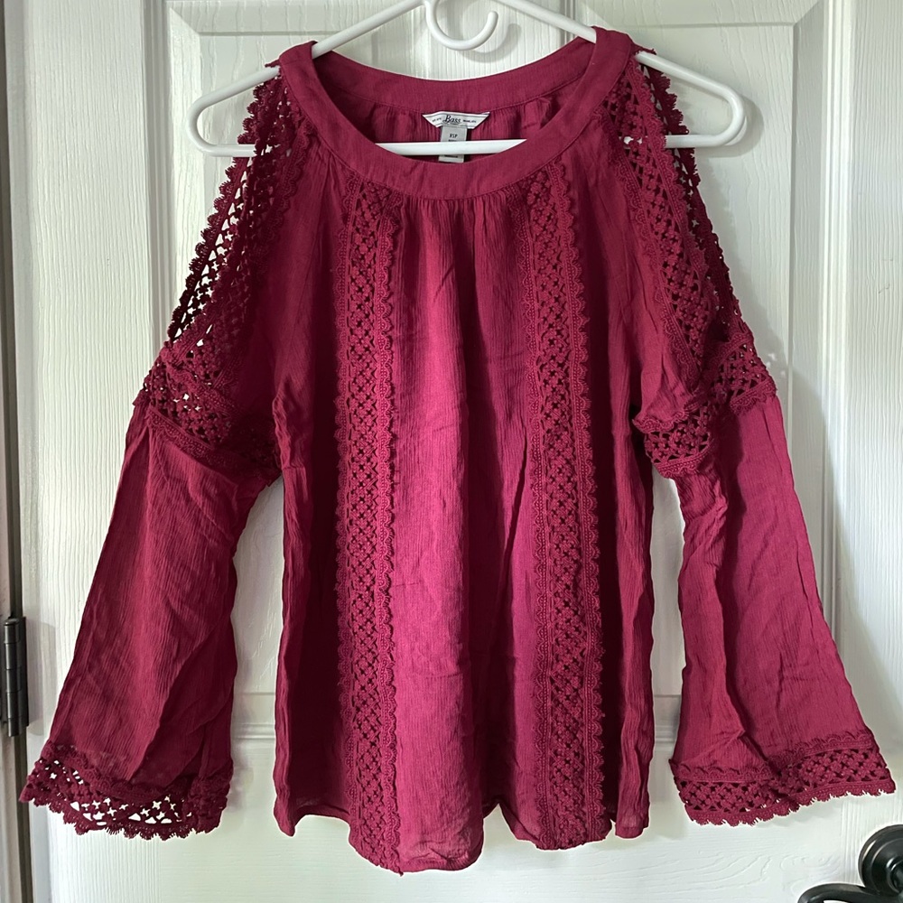 NWOT G.H. Bass Deep Magenta Cold Shoulder Blouse